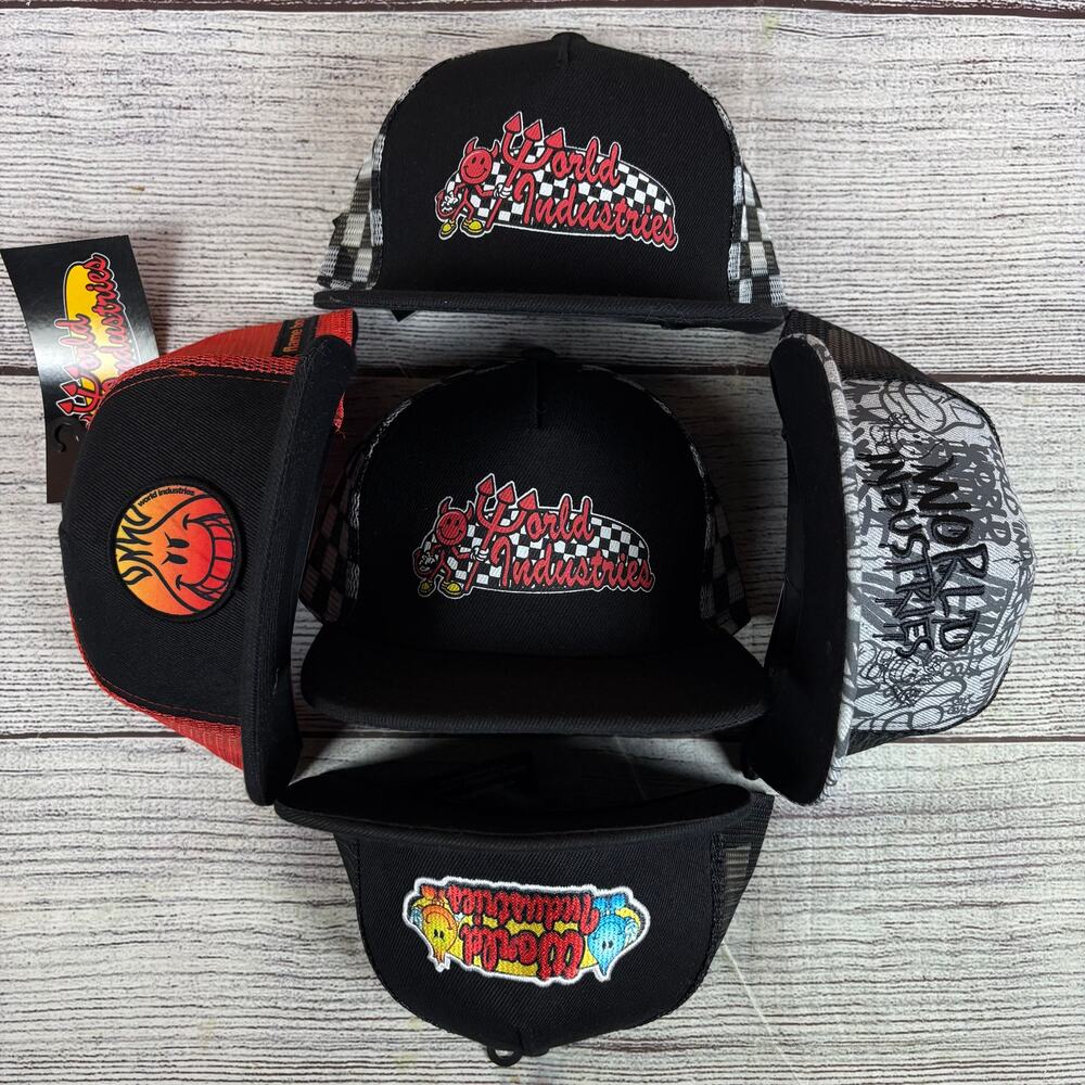 World Industries Skateboards 5pc Snapback Hat Bundle Lot